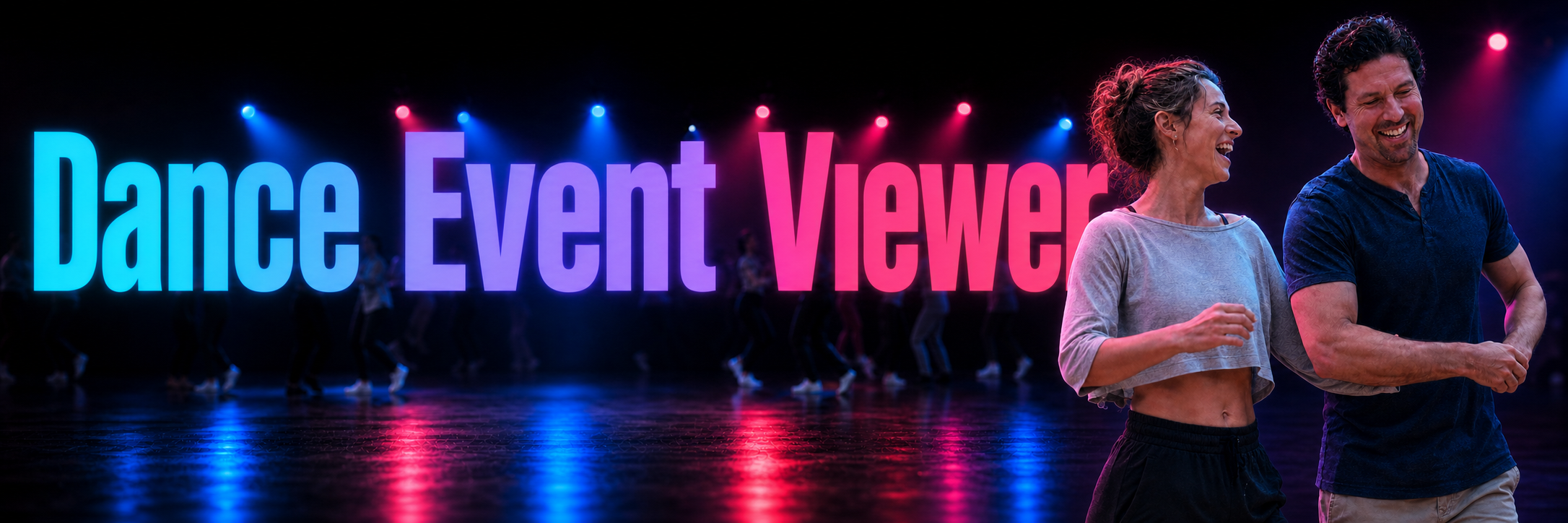 Dance Event Viewer — a dancing couple under blue and pink club lights