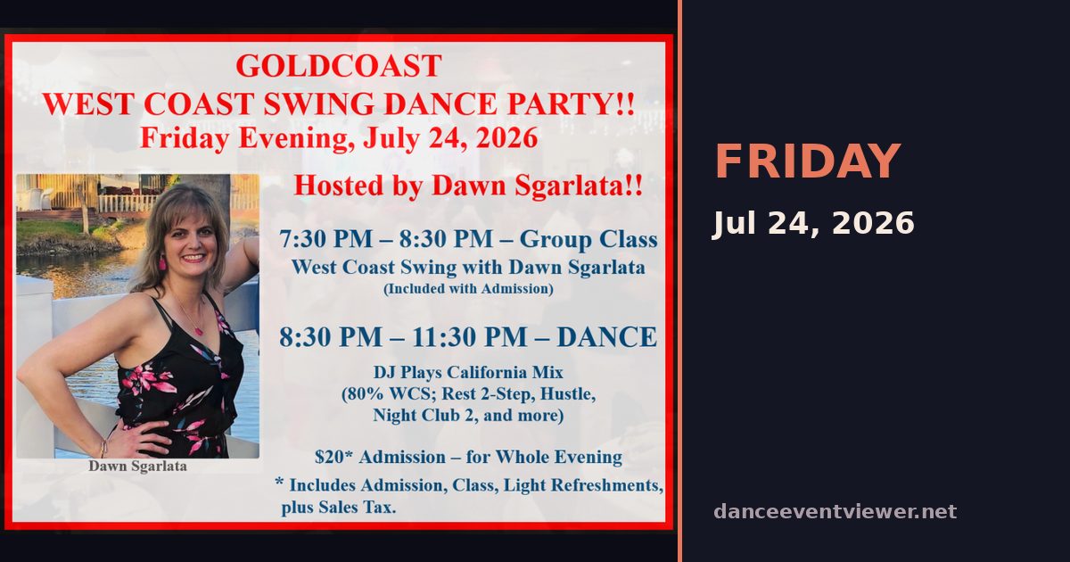 Friday Night West Coast Swing Party at Goldcoast Ballroom flyer