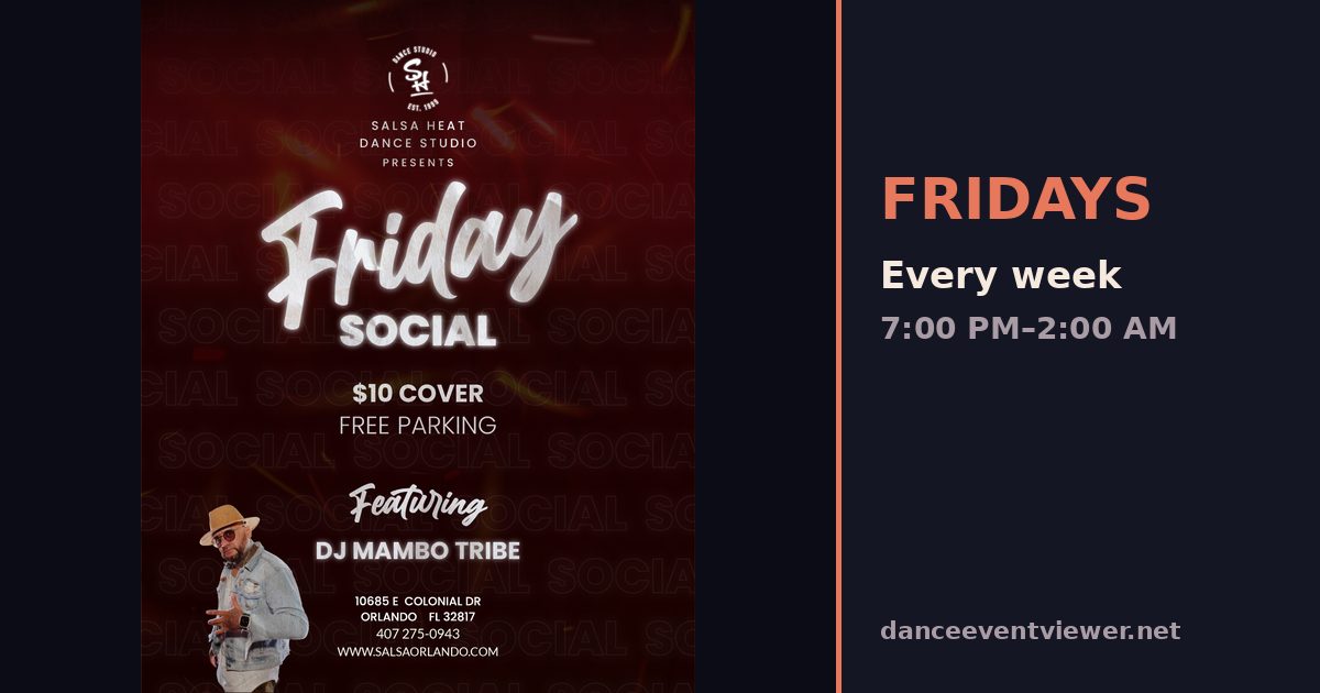 Friday Night Social at Salsa Heat Dance Studio flyer