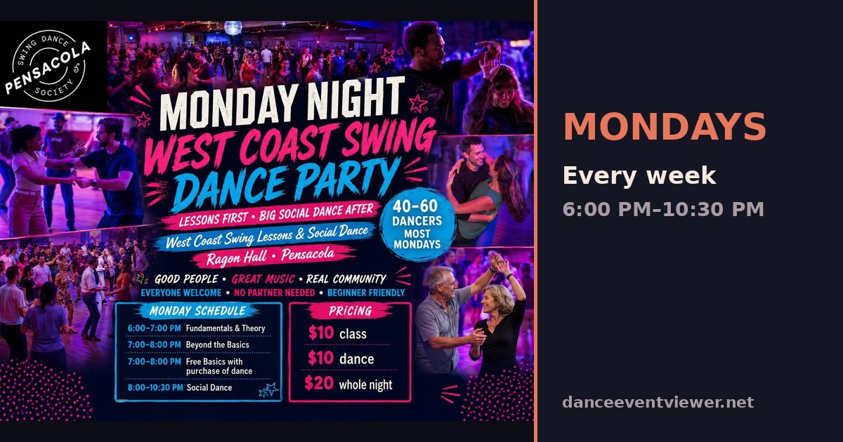 Monday Night West Coast Swing Dance Party flyer