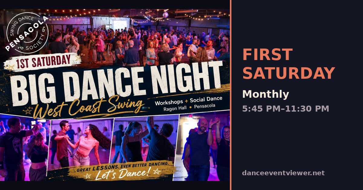 Pensacola Swing Dance Society Monthly Dance at Ragon Hall (First Saturday West Coast Swing Night) flyer