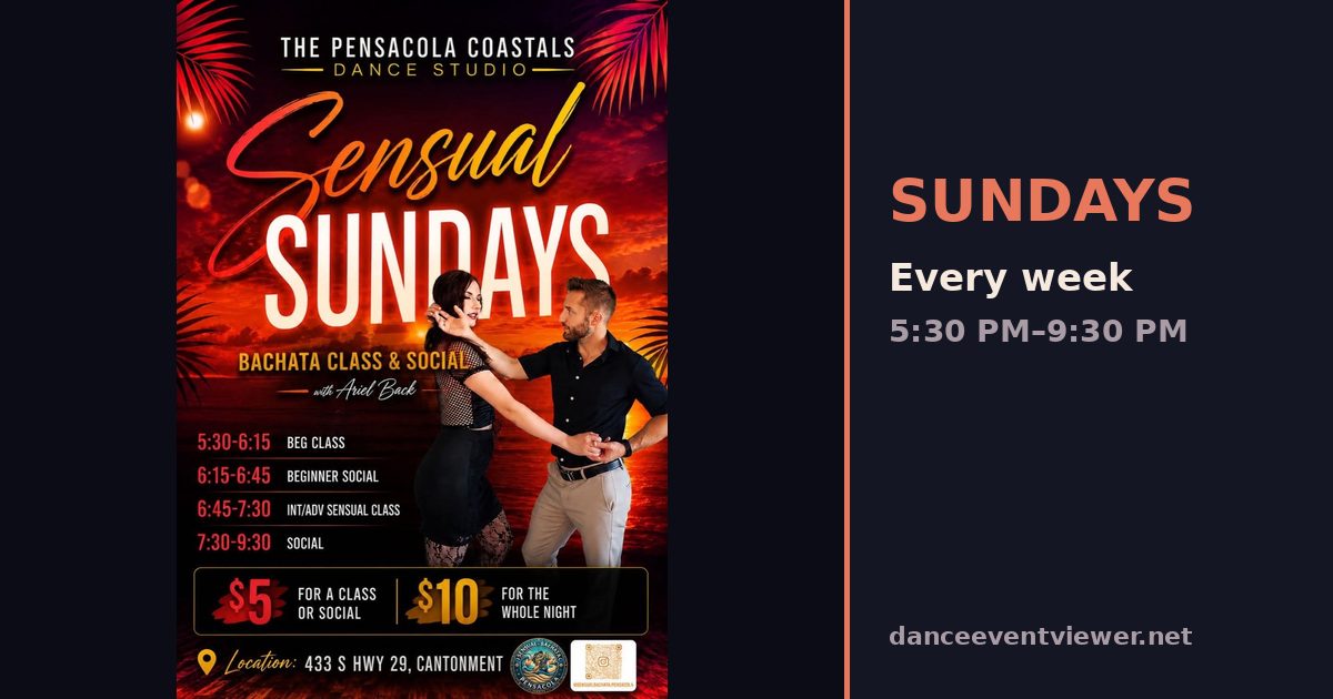 Sensual Sundays -- Bachata Class & Social with Ariel Beck flyer